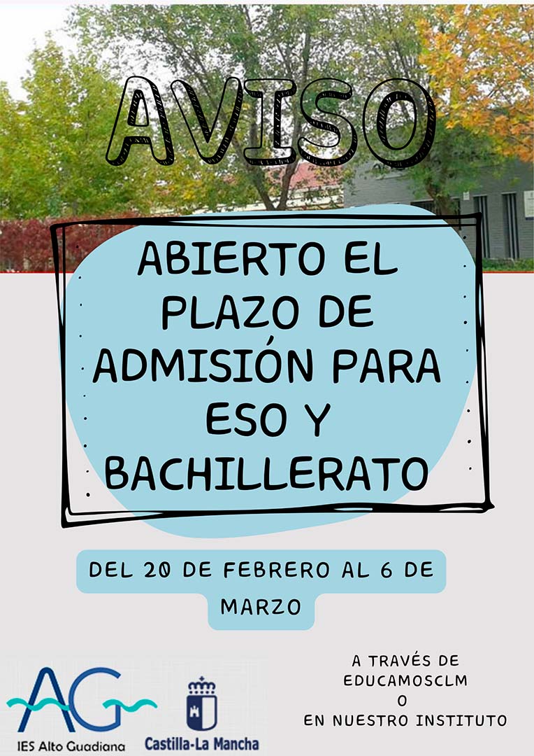 ABIERTO EL PLAZO DE ADMISIÓN PARA ESO Y BACHILLERATO